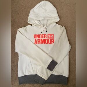 Under Armour White Hoodie with Neon Coral Logo
